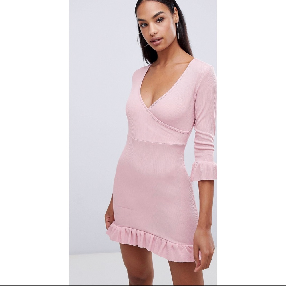 Boohoo ruffle sleeve rose tea dress